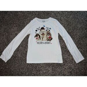 Holiday‎ time Girls white long sleeve Merry & Bright shirt size 10/12